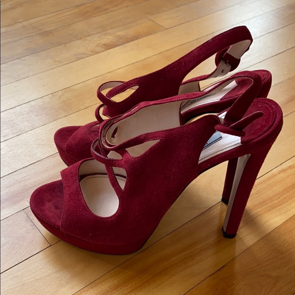 Prada red velvet heels size 39.5